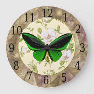 Green Butterfly And Dogwood Flowers Clock