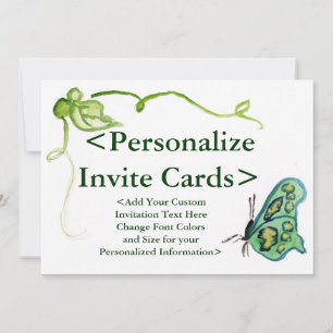 Green Butterfly Art Custom Party Invitations