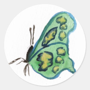 Green Butterfly Art Painting Sticker Labels