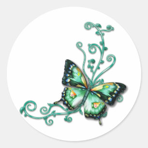green butterfly classic round sticker