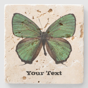 Green Butterfly Custom Stone Coaster