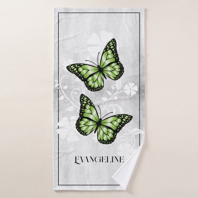 Green Butterfly Floral Bath Towel Set (Bath Towel)
