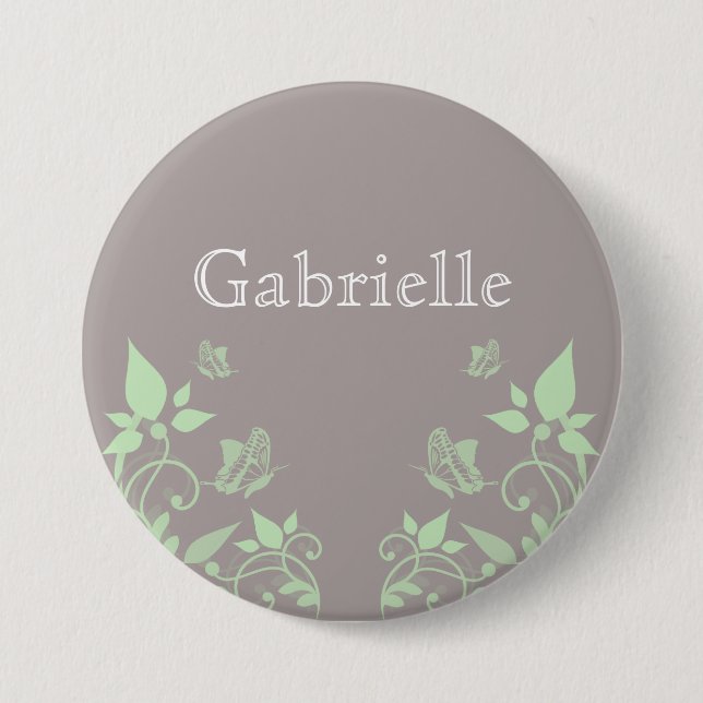 Green Butterfly Floral Button (Front)
