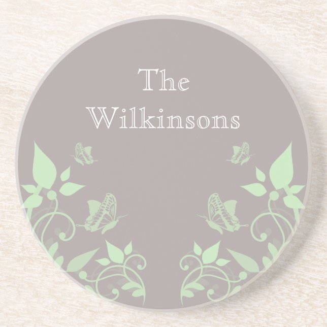 Green Butterfly Floral Coaster (Front)