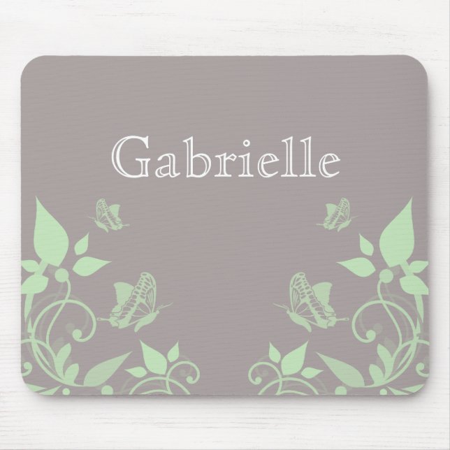 Green Butterfly Floral Mousepad (Front)