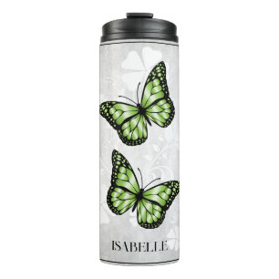 Green Butterfly Floral Personalised Thermal Tumbler