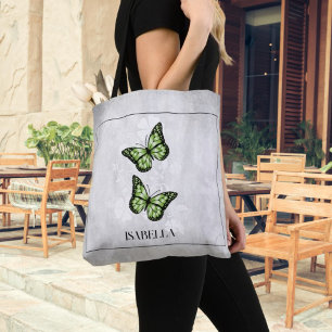 Green Butterfly Floral Personalised Tote Bag