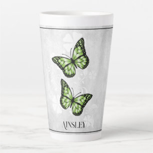 Green Butterfly Floral Personalized Latte Mug