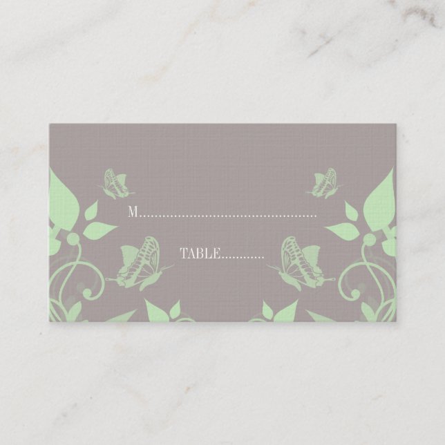 Green Butterfly Floral Place Card (Front)
