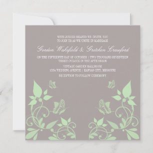 Green Butterfly Floral Wedding Invite