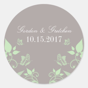 Green Butterfly Floral Wedding Stickers