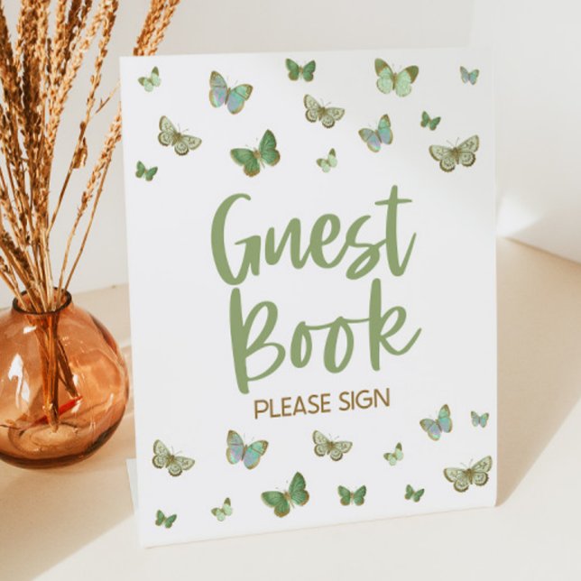 Green Butterfly Guest Book Please Sign Party Sign (Creator Uploaded)