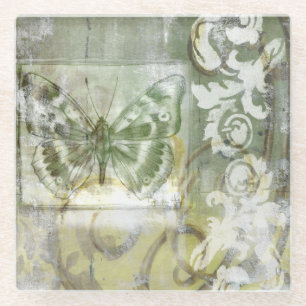 Green Butterfly Inset with Ironwork Gate Glass Coaster