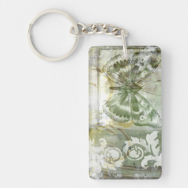 Green Butterfly Inset with Ironwork Gate Key Ring (Front)