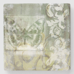 Green Butterfly Inset with Ironwork Gate Stone Coaster