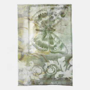 Green Butterfly Inset with Ironwork Gate Tea Towel