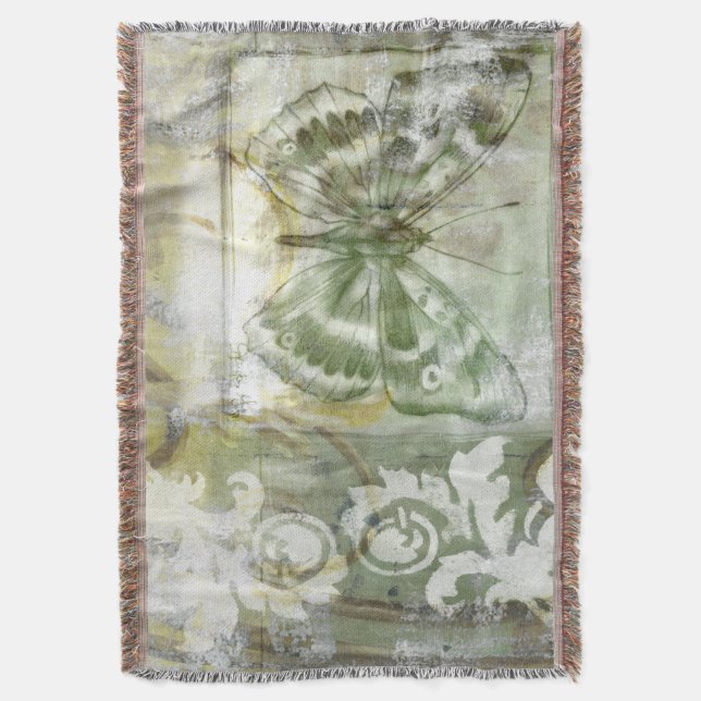 Green Butterfly Inset with Ironwork Gate Throw Blanket (Front Vertical)