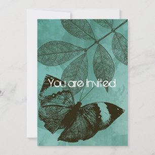 Green Butterfly Leaves Baby Shower Invitation