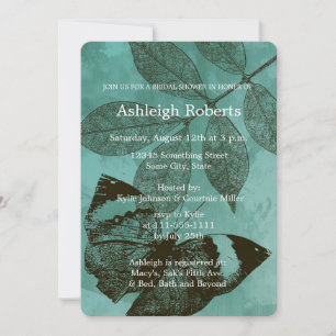 Green Butterfly Leaves Bridal Shower Invitation