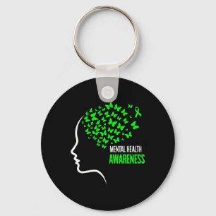 Green Butterfly Mental Health Awareness Ribbon Key Ring