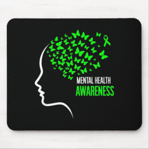 Green Butterfly Mental Health Awareness Ribbon Mouse Pad