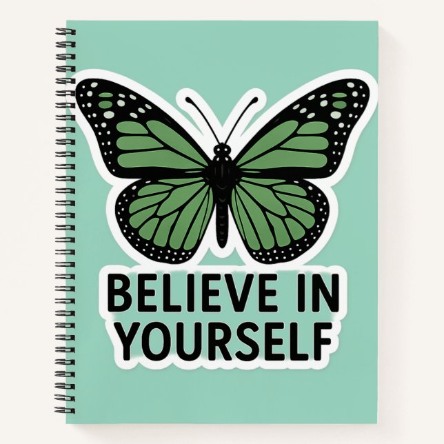 Green Butterfly Motivation Sticker  Notebook (Front)
