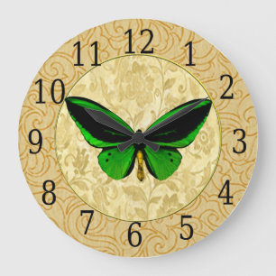 Green Butterfly On Floral Clock