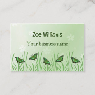 Green butterfly on light green - business card
