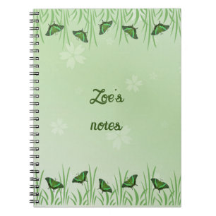 Green butterfly on light green - customisable notebook
