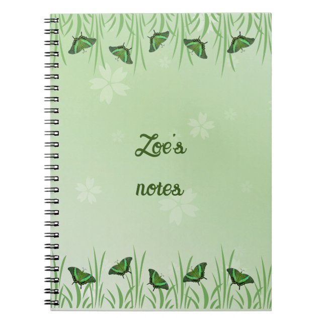 Green butterfly on light green  - customisable  notebook (Front)