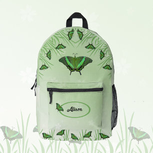 Green butterfly on light green - customisable printed backpack