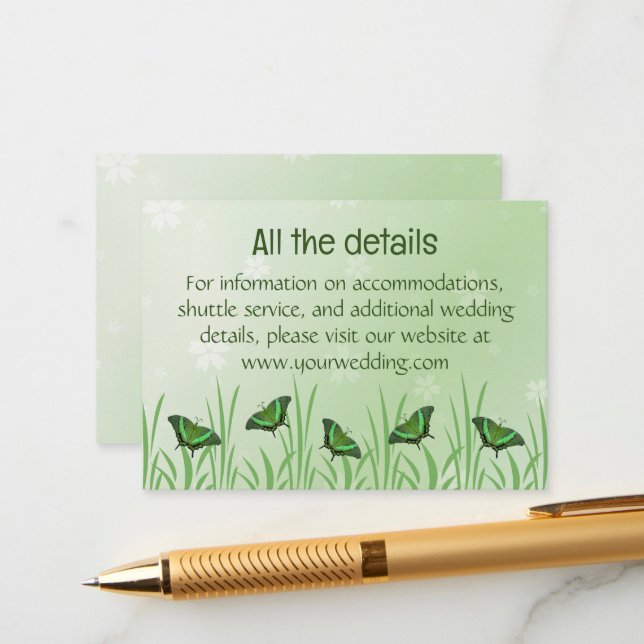 Green butterfly on light green  -  enclosure card (Front/Back In Situ)