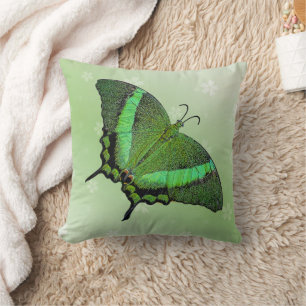 Green butterfly on light green  - romantic  cushion