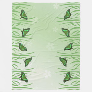 Green butterfly on light green  - romantic     fleece blanket