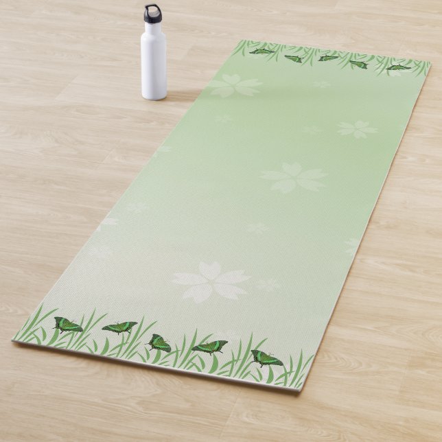 Green butterfly on light green  - romantic  yoga mat (In Situ)