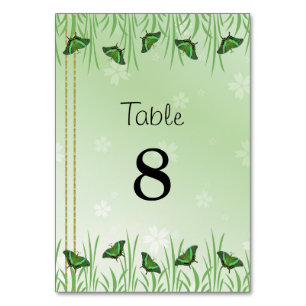 Green butterfly on light green - table number