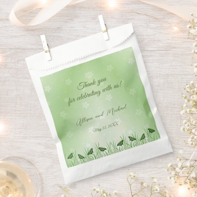 Green butterfly on light green - wedding favour bag (Clipped)