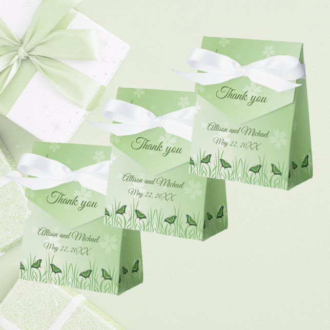 Green butterfly on light green - wedding favour box (Creator Uploaded)