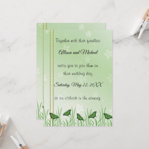 Green butterfly on light green - wedding  invitation