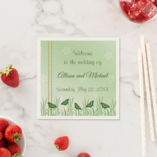 Green butterfly on light green - wedding  napkin