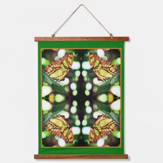 Green Butterfly Posing Abstract  Hanging Tapestry (Front)