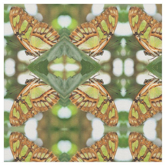 Green Butterfly Posing Nature Pattern Fabric (Close Up)