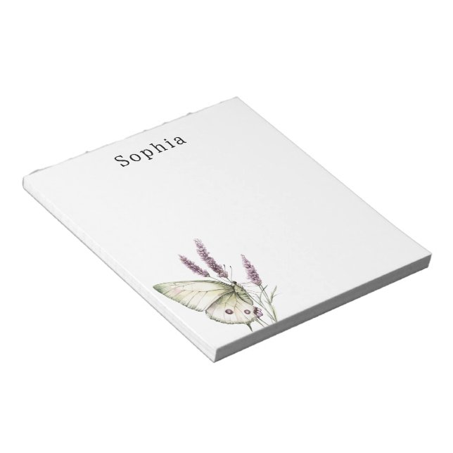 Green Butterfly Purple Floral Personalised Name Notepad (Angled)