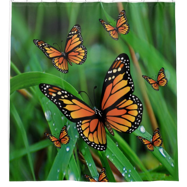 green butterfly shower curtain (Front)