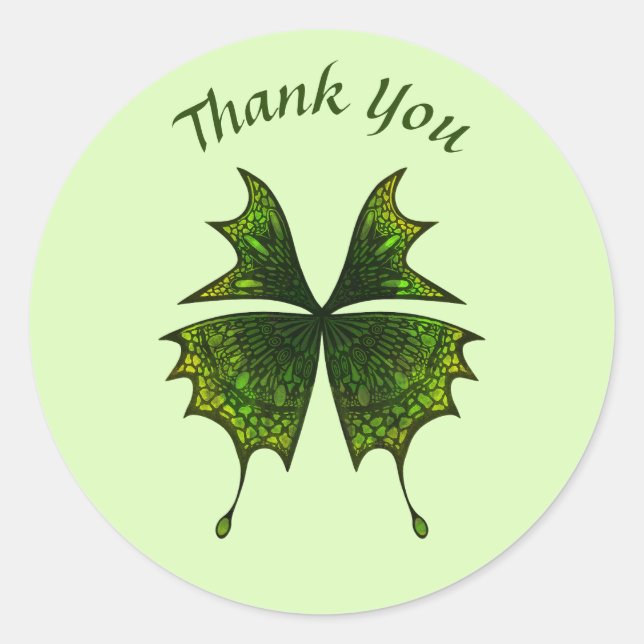 Green Butterfly Thank You Label Round Sticker (Front)