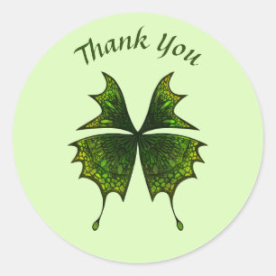 Green Butterfly Thank You Label Round Sticker