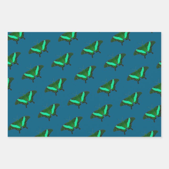 Green Butterfly Wrapping Paper Sheet (Front)