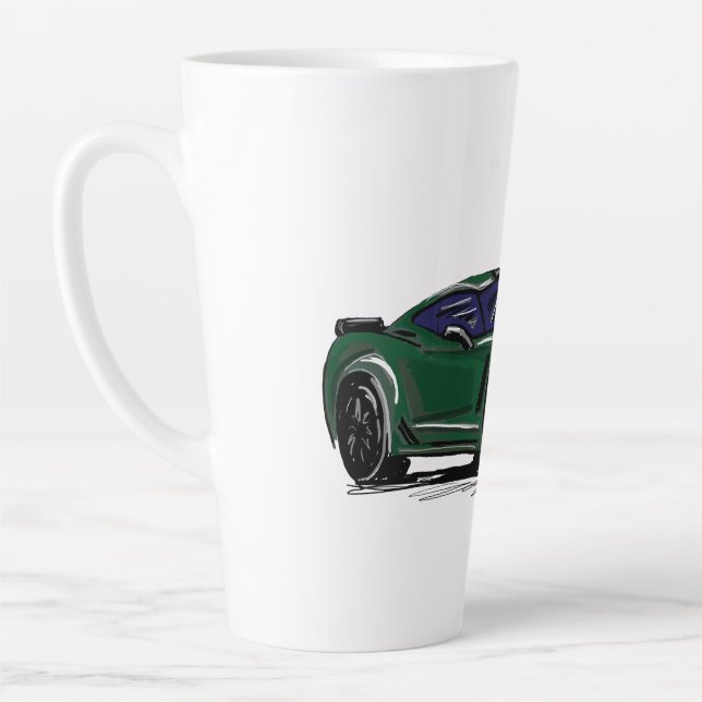 Green C7 Sports Car Hand Drawn Sketch  Latte Mug (Left)
