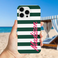 Green Cabana Stripes Retro Monogram