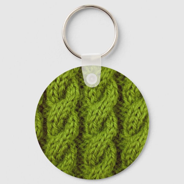 Green cable knitting key ring (Front)